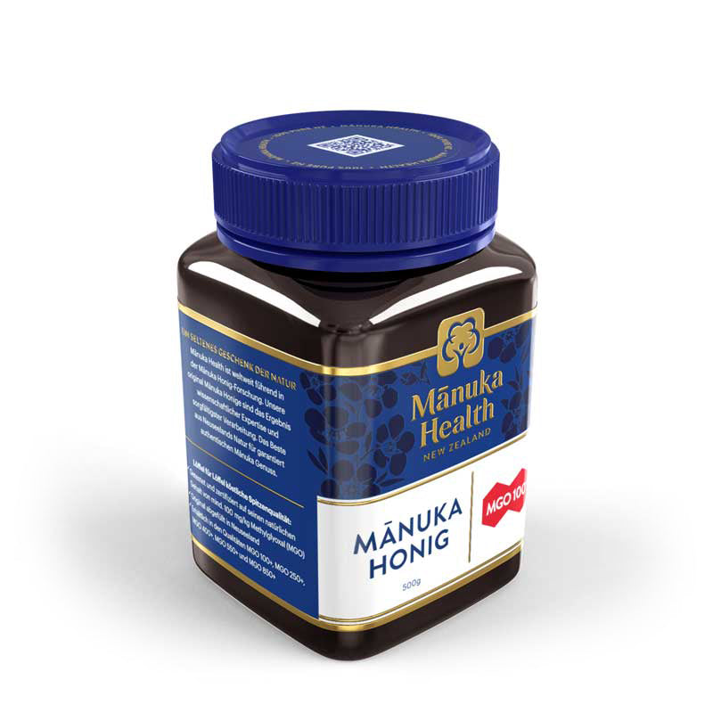 Manuka Health - Manuka Honig MGO 100+, 500g Honigglas links vorne