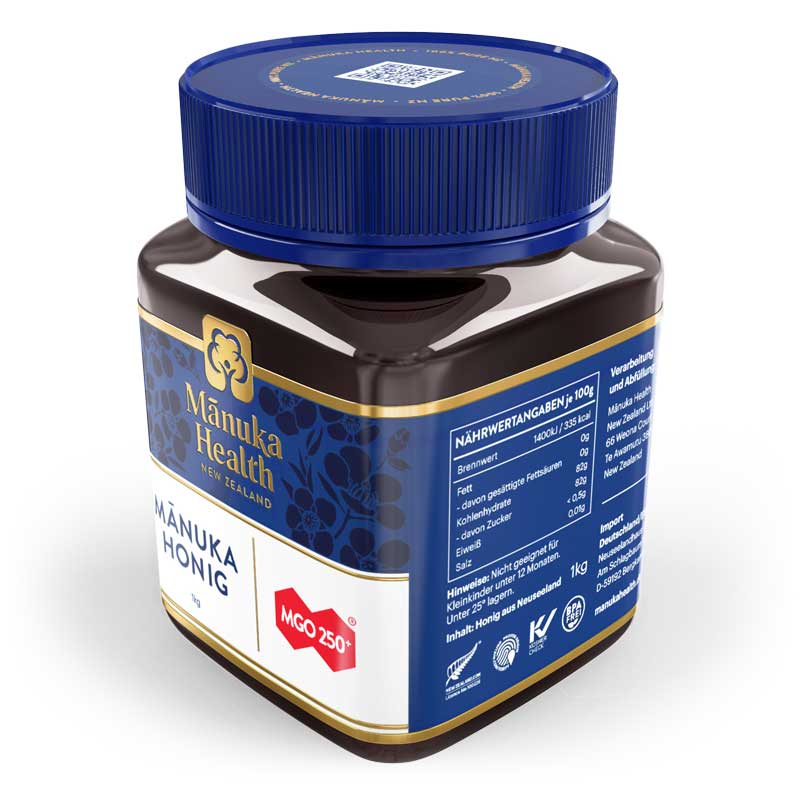 Manuka Health - Manuka Honig MGO 250+, 1kg Honigglas rechts vorne