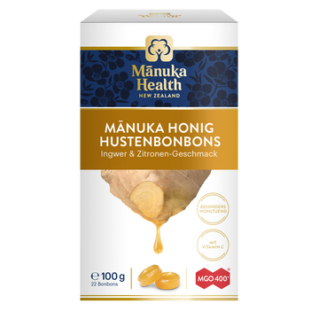 Manuka Health - Manuka Honig Hustenbonbons Ingwer-Zitrone Karton vorne
