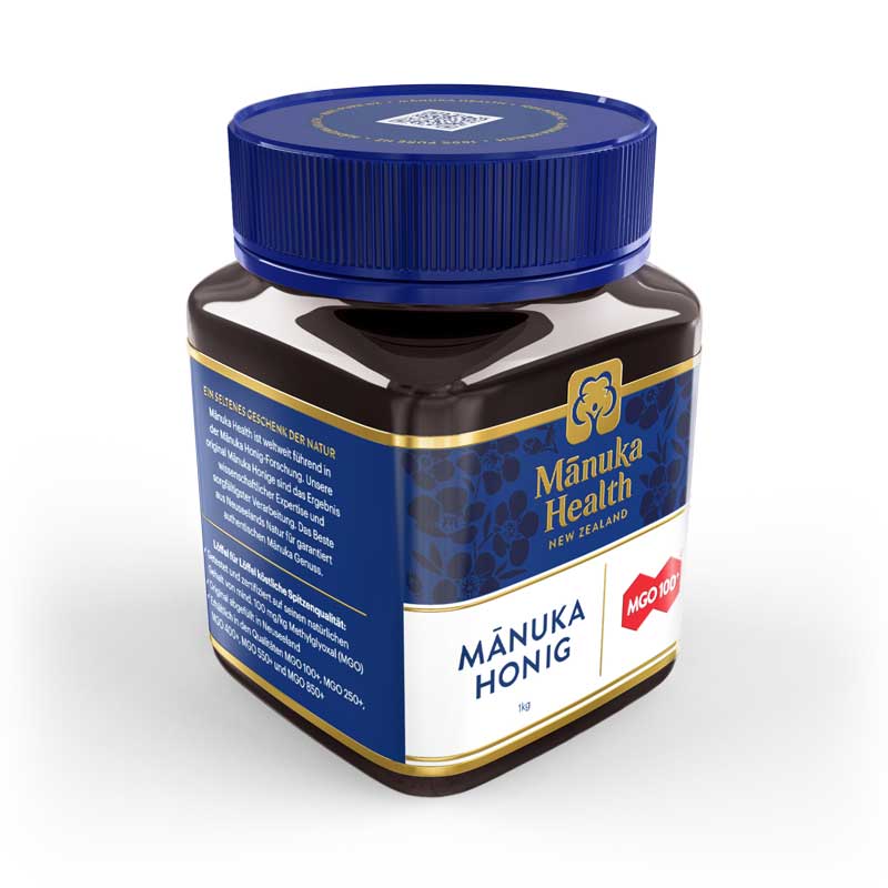 Manuka Health - Manuka Honig MGO 100+, 1kg Honigglas links vorne