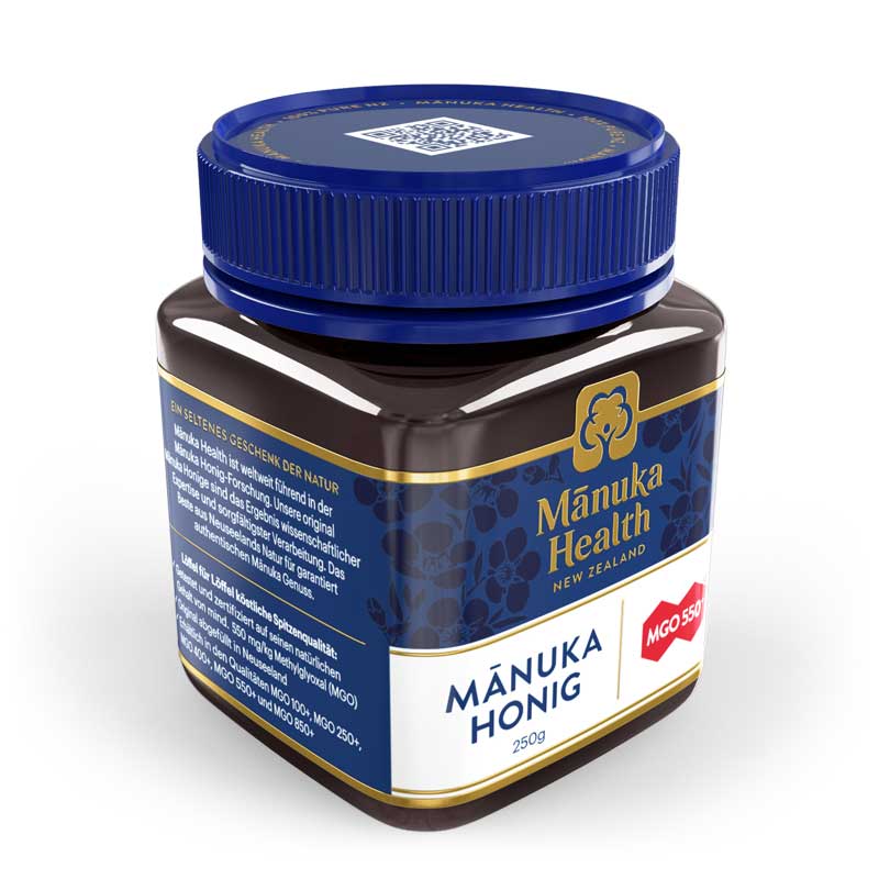Manuka Health - Manuka Honig MGO 550+, 250g Honigglas links vorne