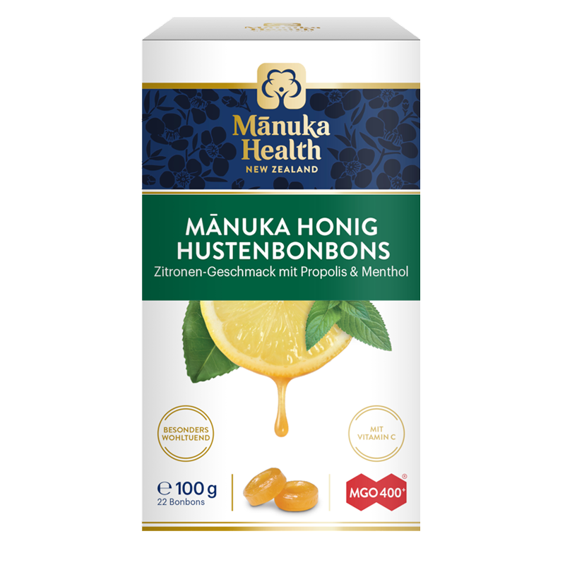 Manuka Health - Manuka Honig Hustenbonbons Zitrone-Menthol-Propolis Karton vorne